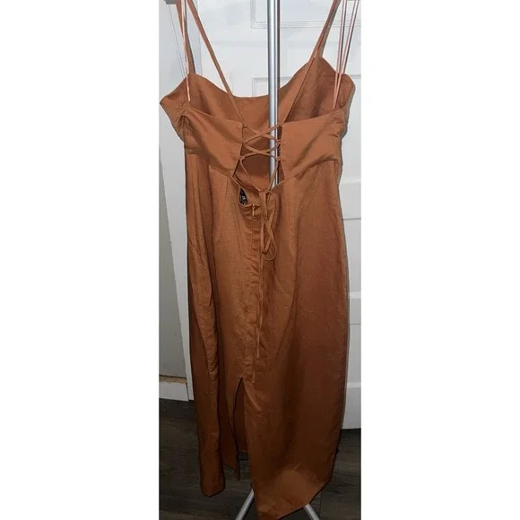 Zara Strappy Back Orange Dress Women's Medium Spaghetti Strap Linen Blend NWT - Picture 2 of 9